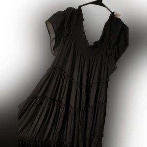 Black off the shoulder, ruffled maxi dress